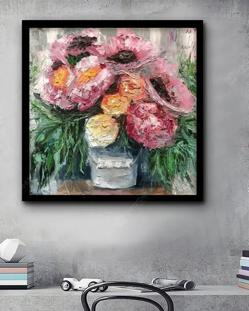 Букет пионов в вазе. Картина маслом 40×40 см — 40×40 см