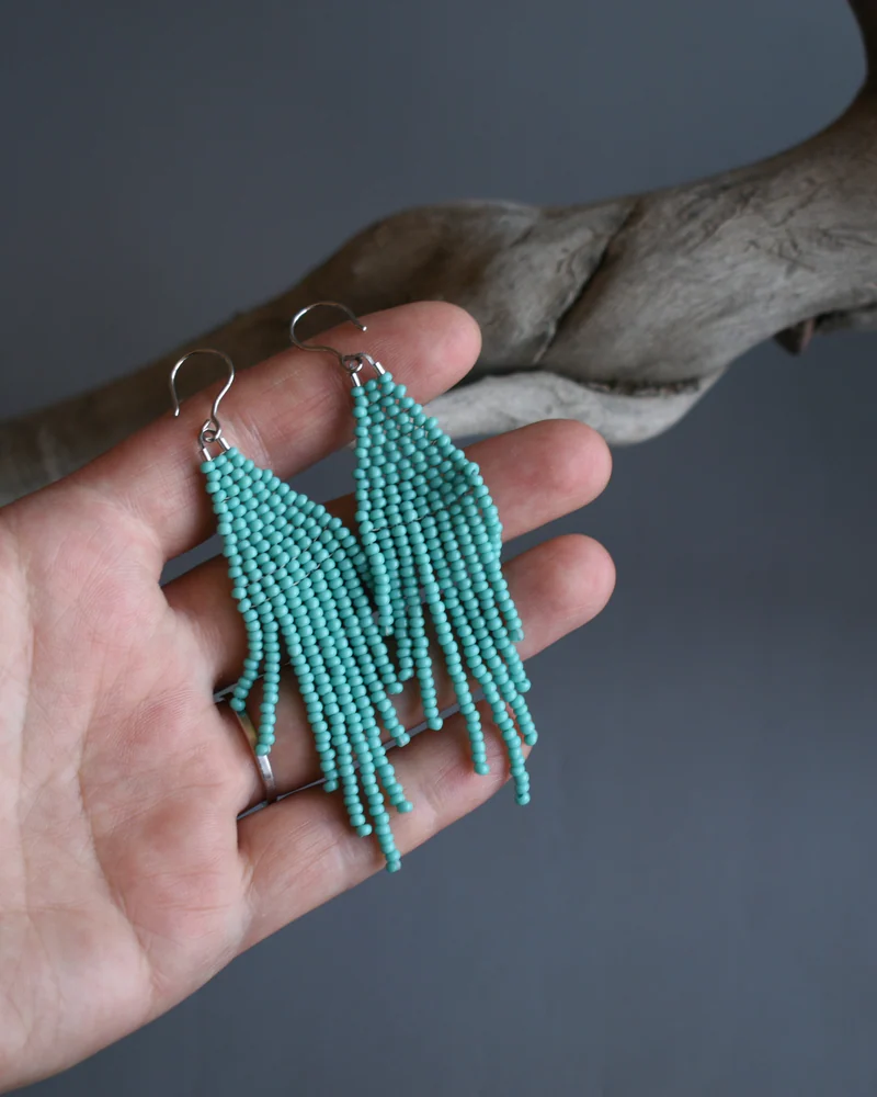 Серьги-кисти из бисера — Бирюзовый