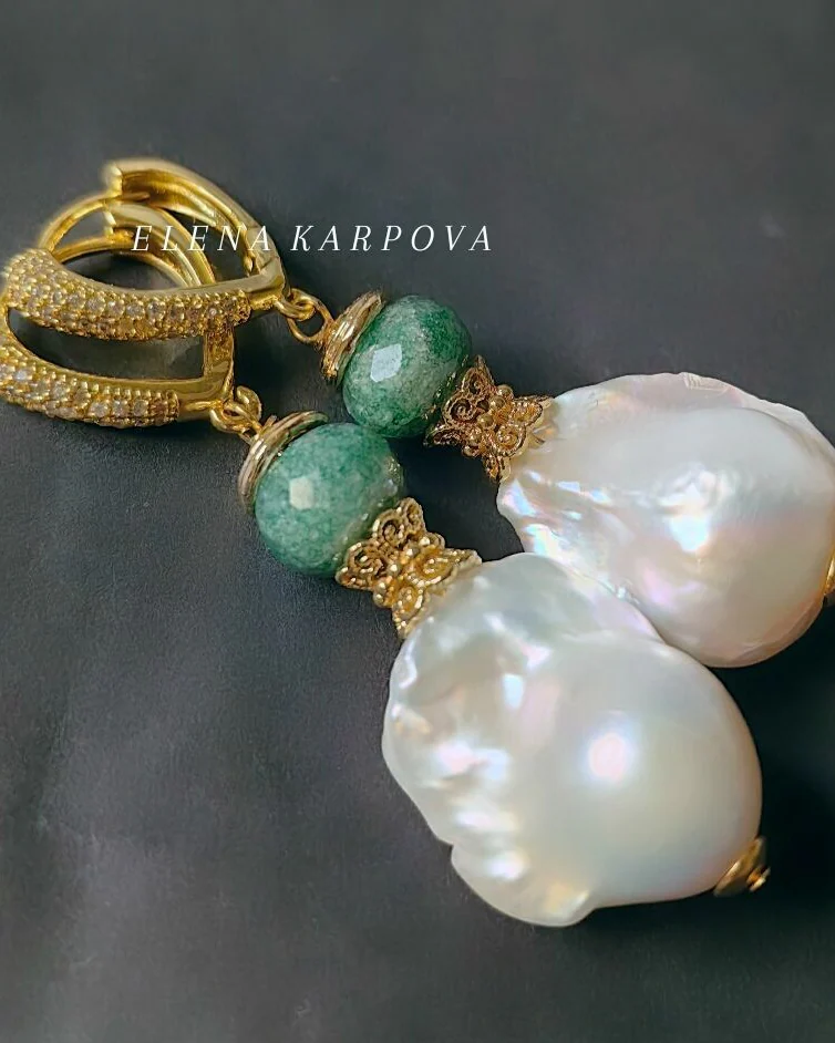 Серьги с жемчугом барокко и бериллами
