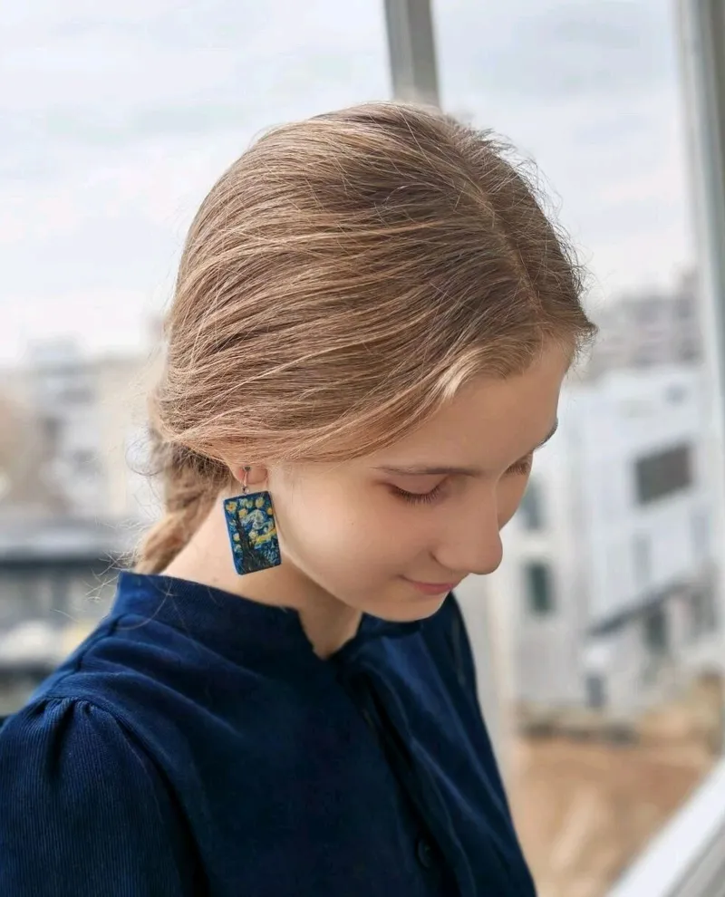 Серьги и брошь «Звёздная ночь» по Ван Гогу — Мультиколор