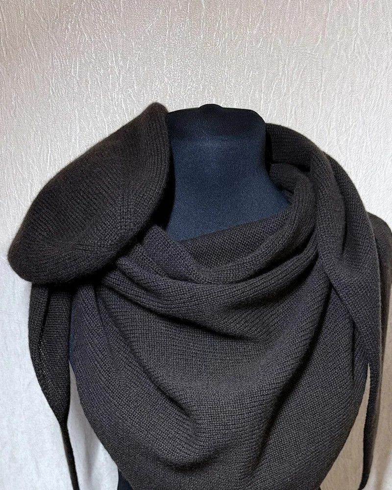 Комплект: косынка и шапка из 100% кашемира, горький шоколад