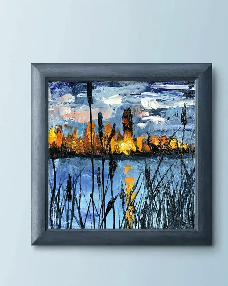 Ночной город. Картина маслом 20×20 см — 20×20 см