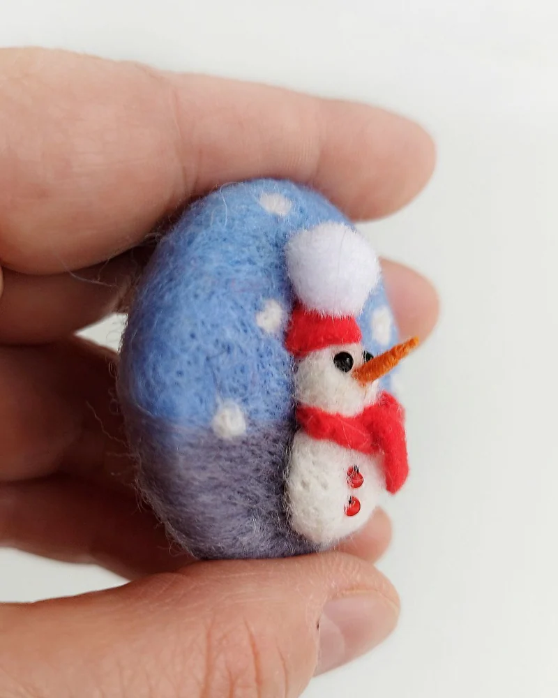 Снеговик, снеговичок брошь на свитер, Брошь-булавка из шерсти