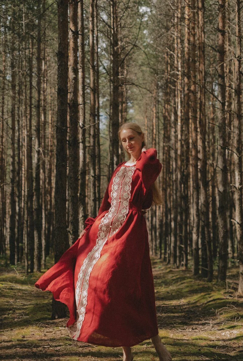 Платье народное «Княженика», бордовое