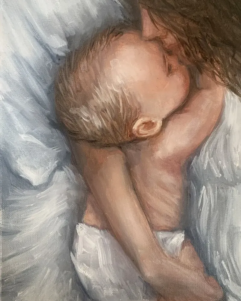 Мама и малыш. Картина маслом 20×30 см — 20×30 см