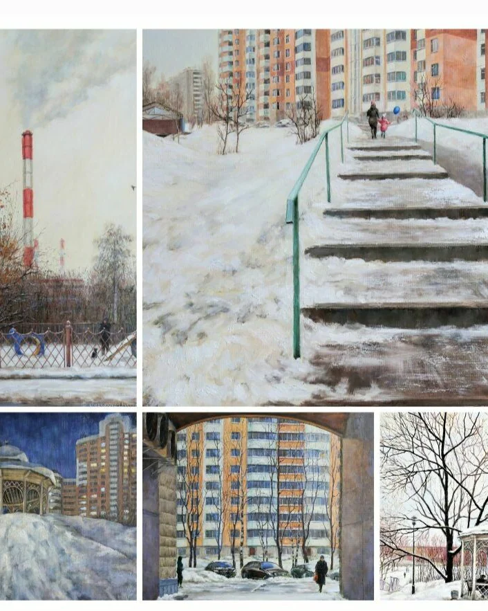 На районе. Комплект из 5 картин