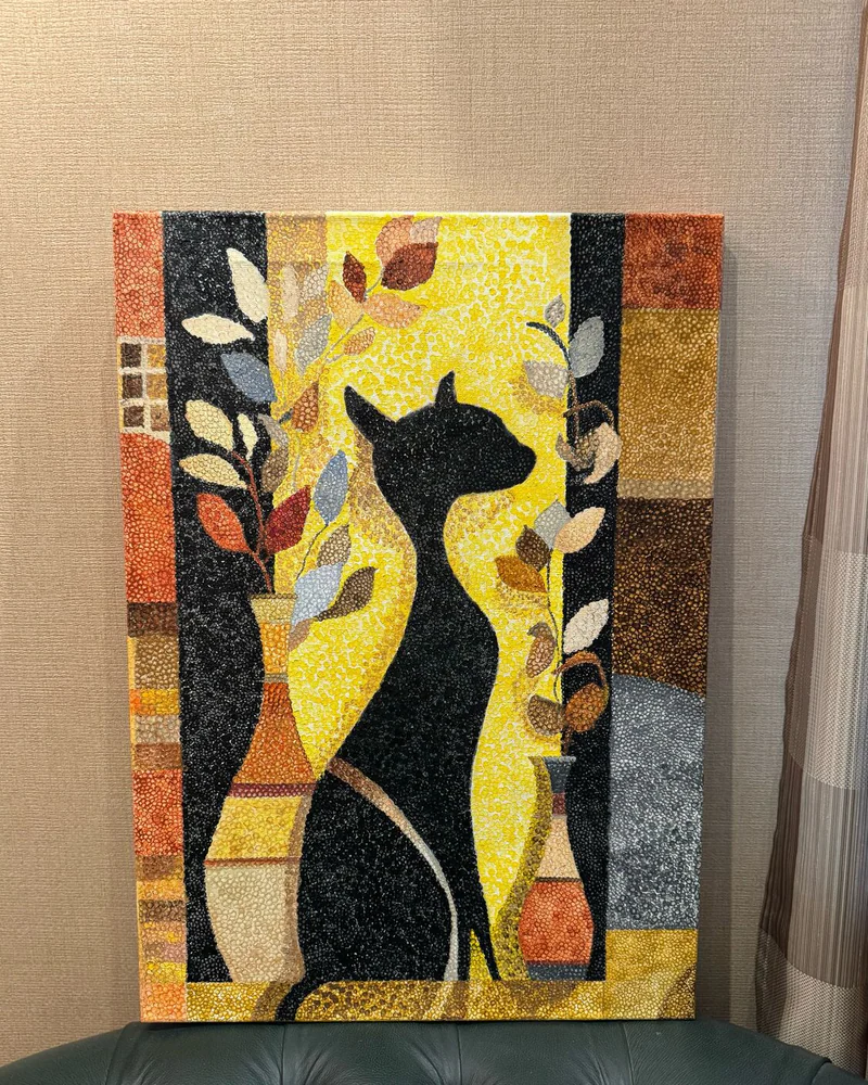 Картина маслом «Black cat» 50×70 см, пуантилизм — Оригинал