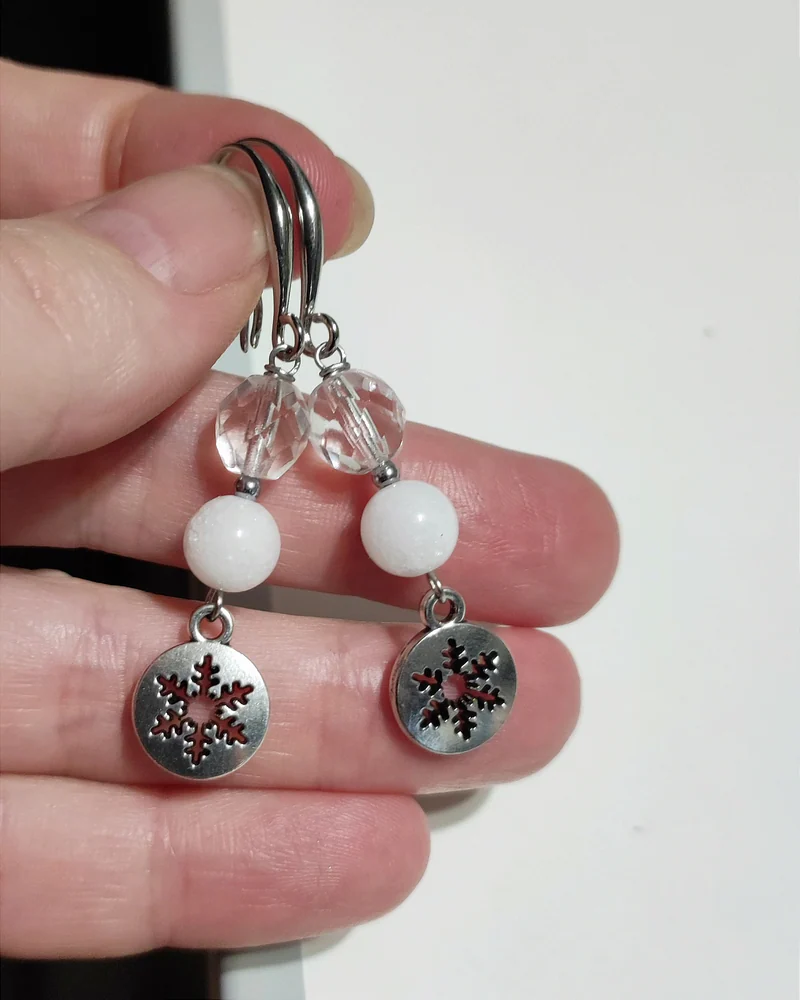 Серьги "Снежинка" с Мрамором