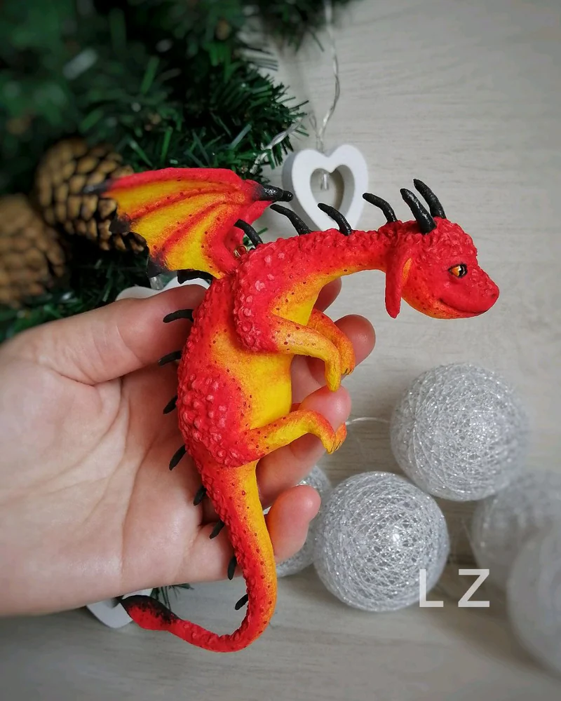 Дракон, ватная ёлочная игрушка