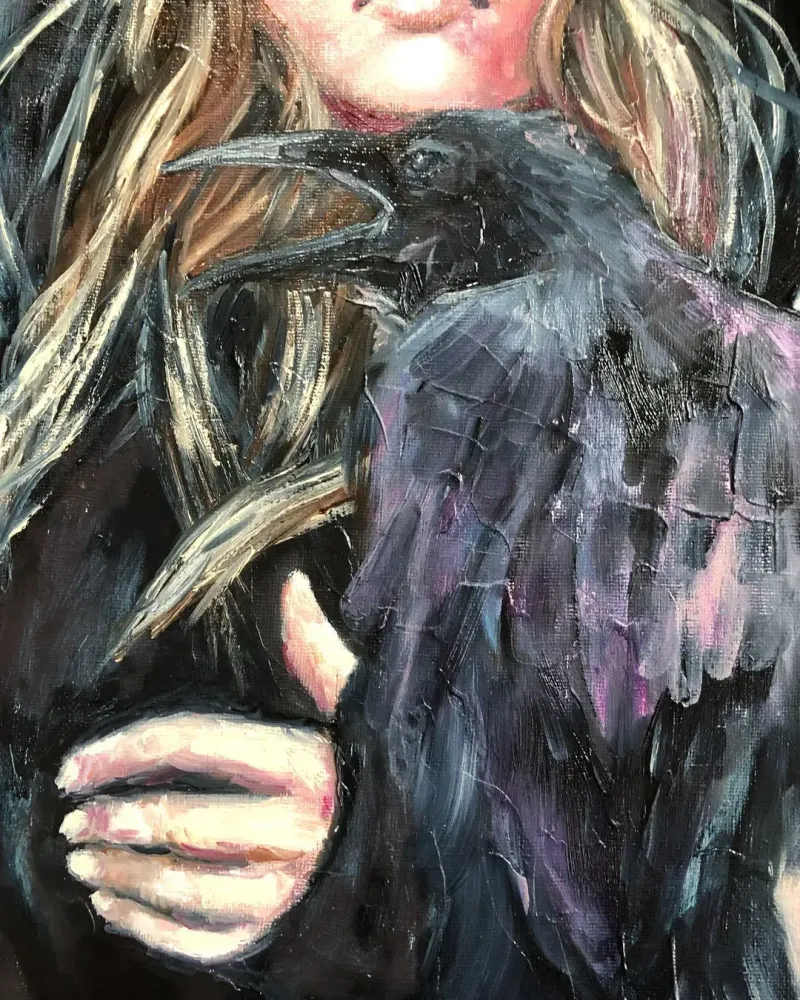 Девушка и ворон. Картина маслом 35×50 см — 35×50 см
