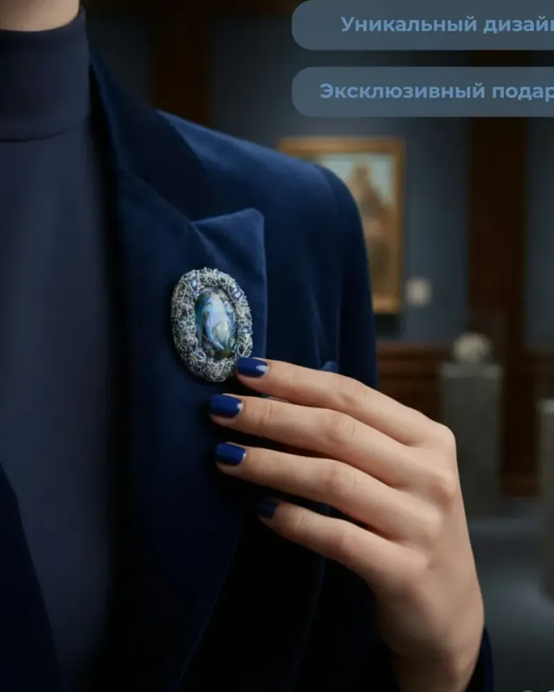 Брошь-кулон Дракон ручная вышивка лаковая миниатюра
