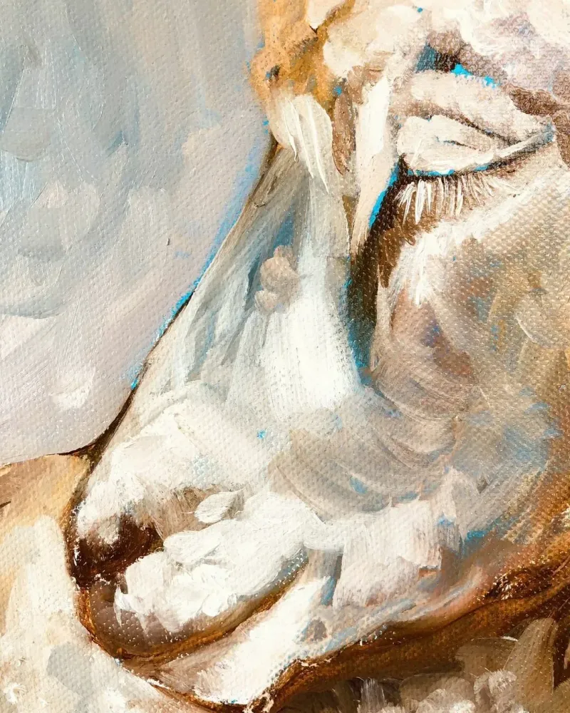 Овечка мама и малыш. Картина маслом 30×30 см — 30×30 см