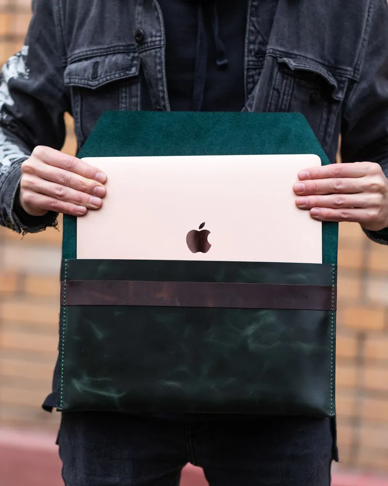 Кожаный чехол-папка для ноутбука MacBook 13 14 дюймов — Зелёный