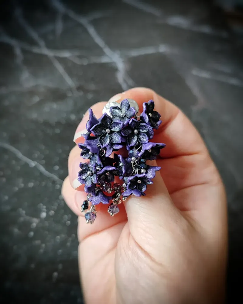 Серьги с искрящими цветами — Фиолетовый