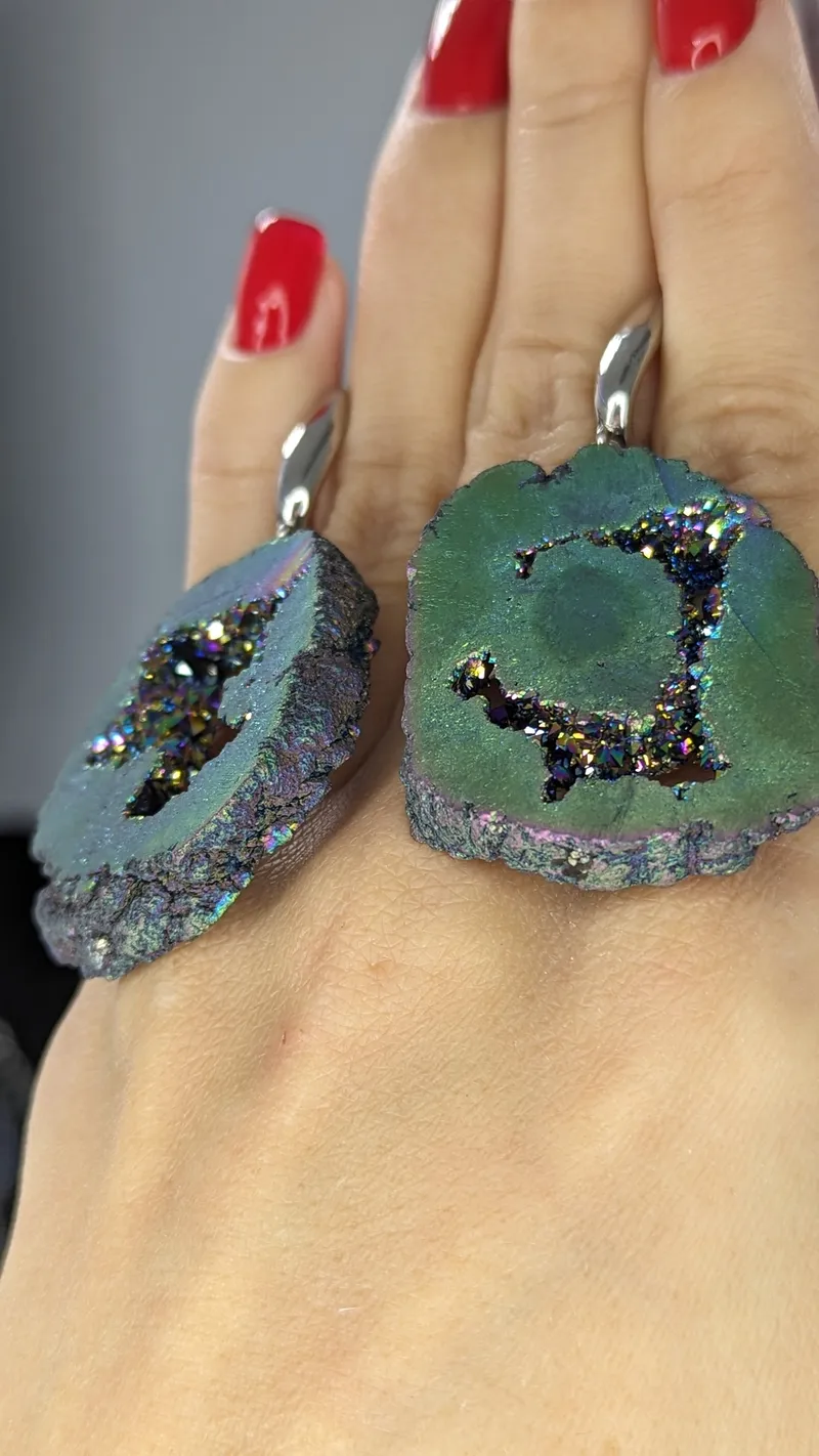 Серьги со срезами кварца — Зелёный