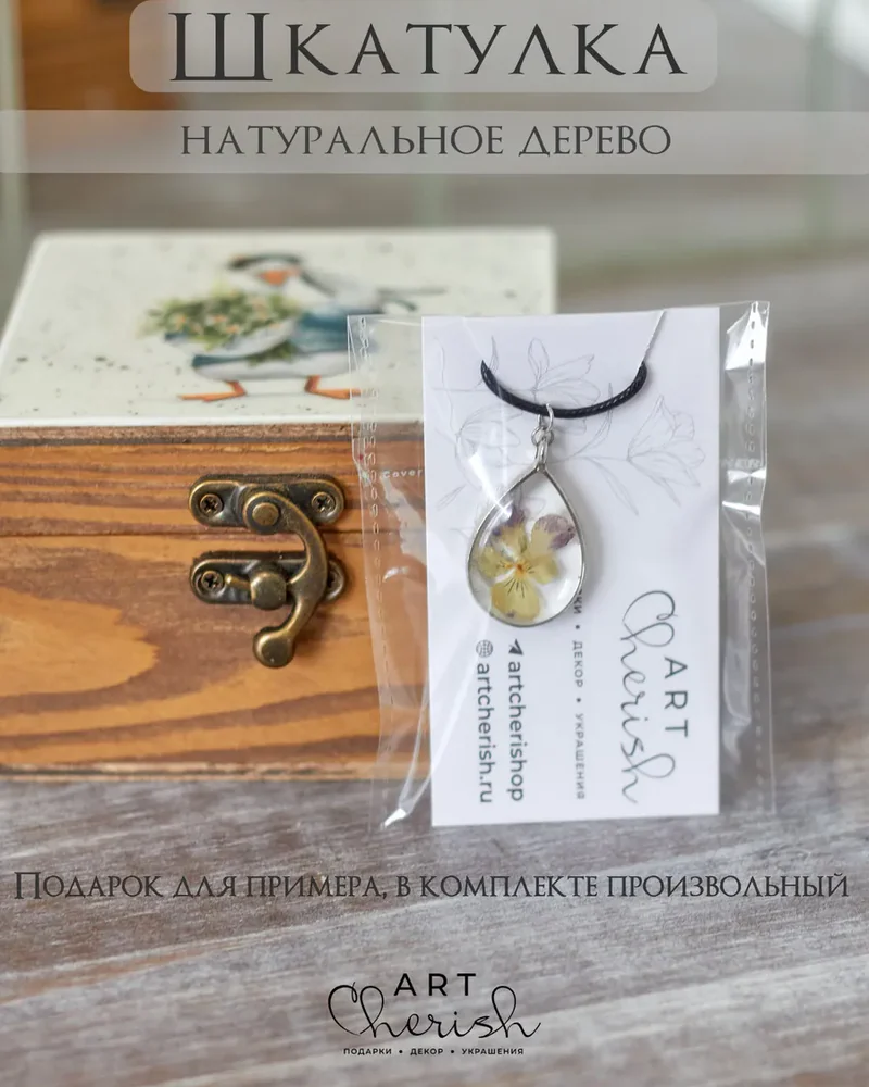 Шкатулка деревянная с рисунком, 10 × 10 × 6 см — Гусь