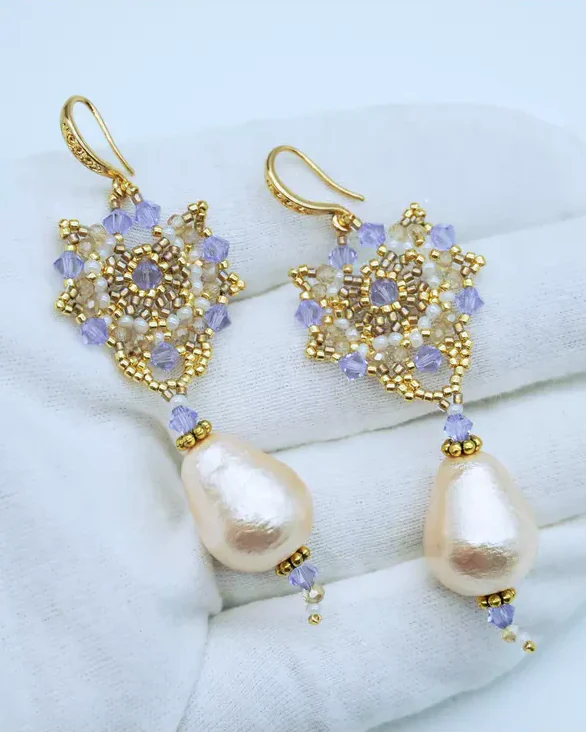 Серьги с хлопковым жемчугом и Swarovski