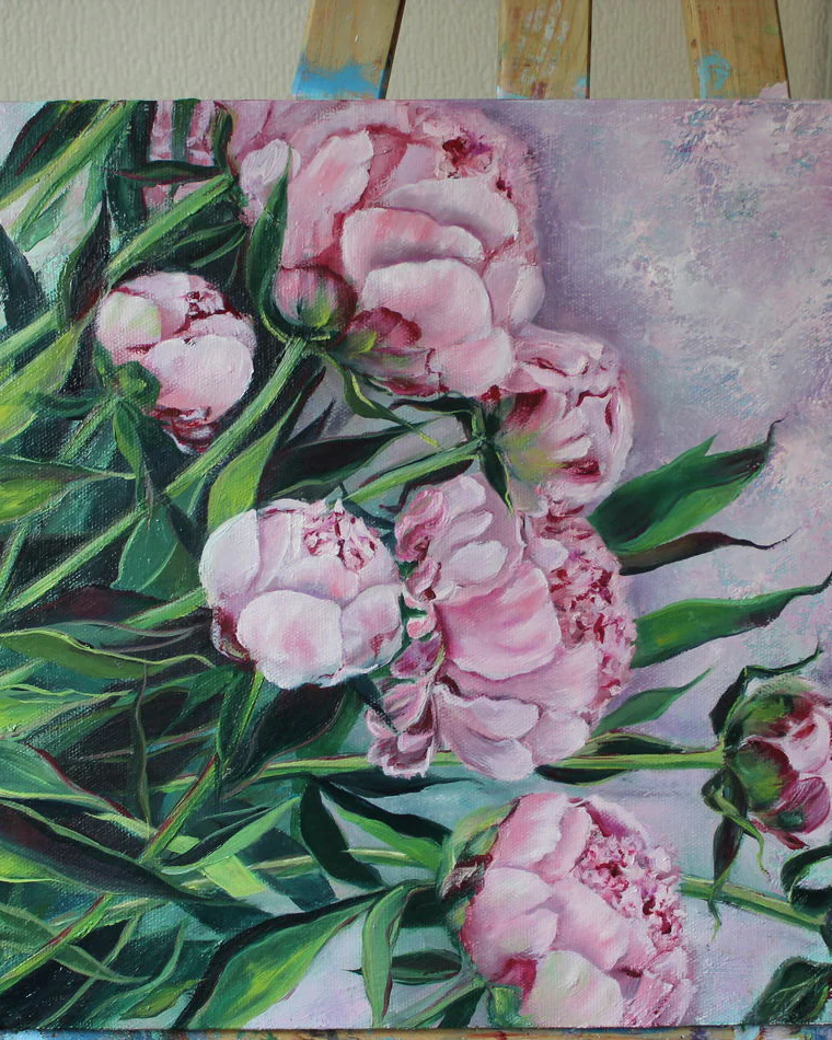 Картина с пионами маслом, Peonies