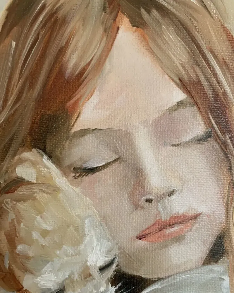 Девочка с собачкой. Картина маслом 20×30 см — 20×30 см