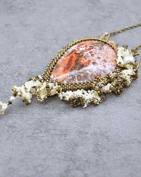 Кулон с океанической яшмой и Swarovski