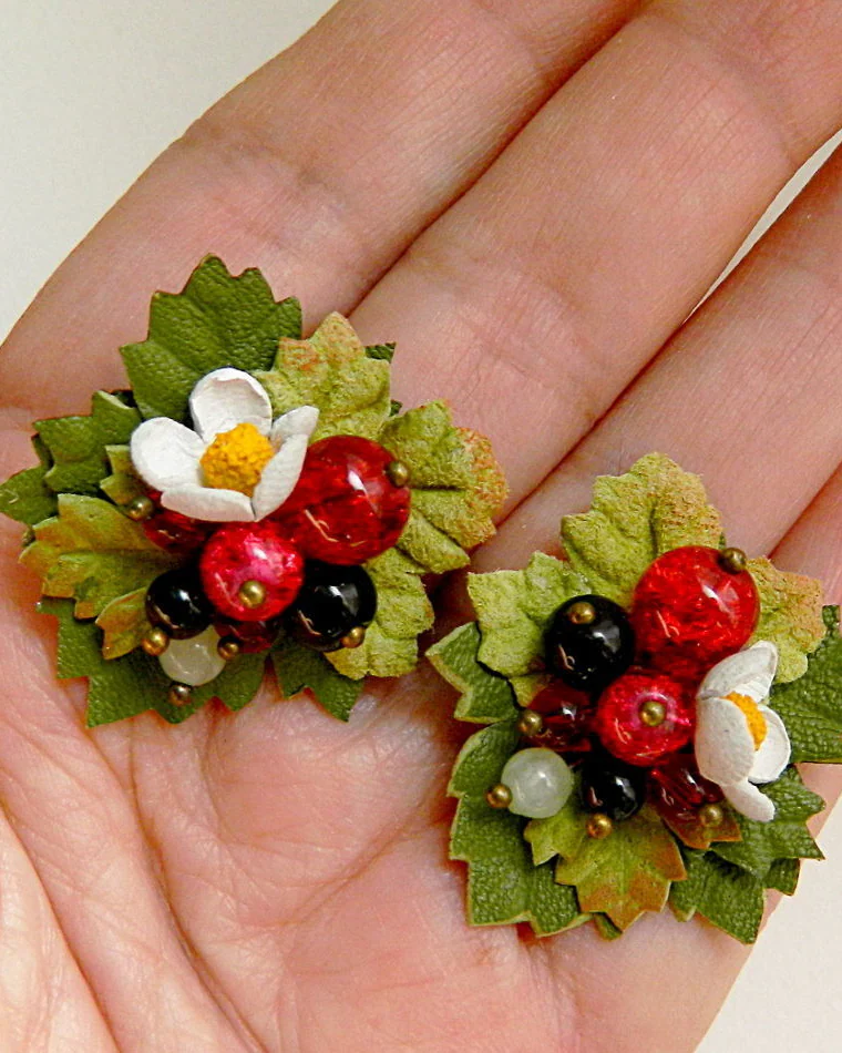 Серьги из натуральной кожи Ягодный микс, смородина