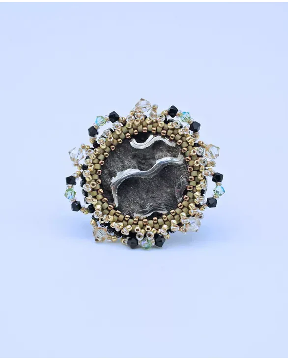 Авторское кольцо с пиритом и Swarovski