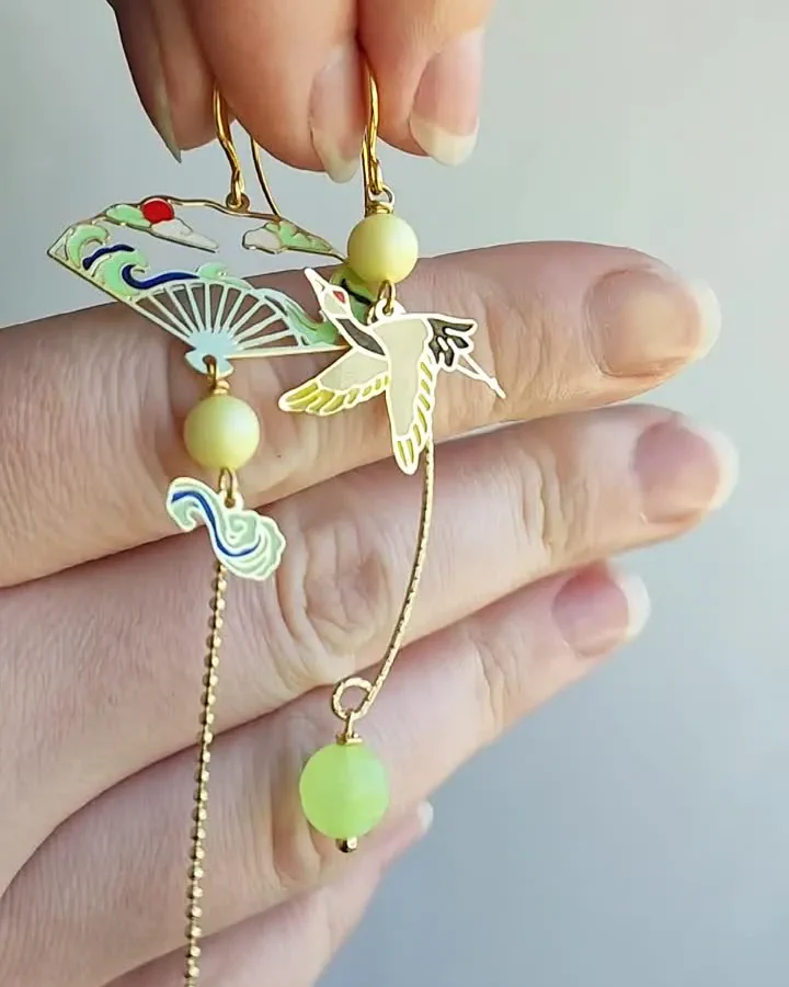 Серьги "Журавль" с Кварцем и Swarovski