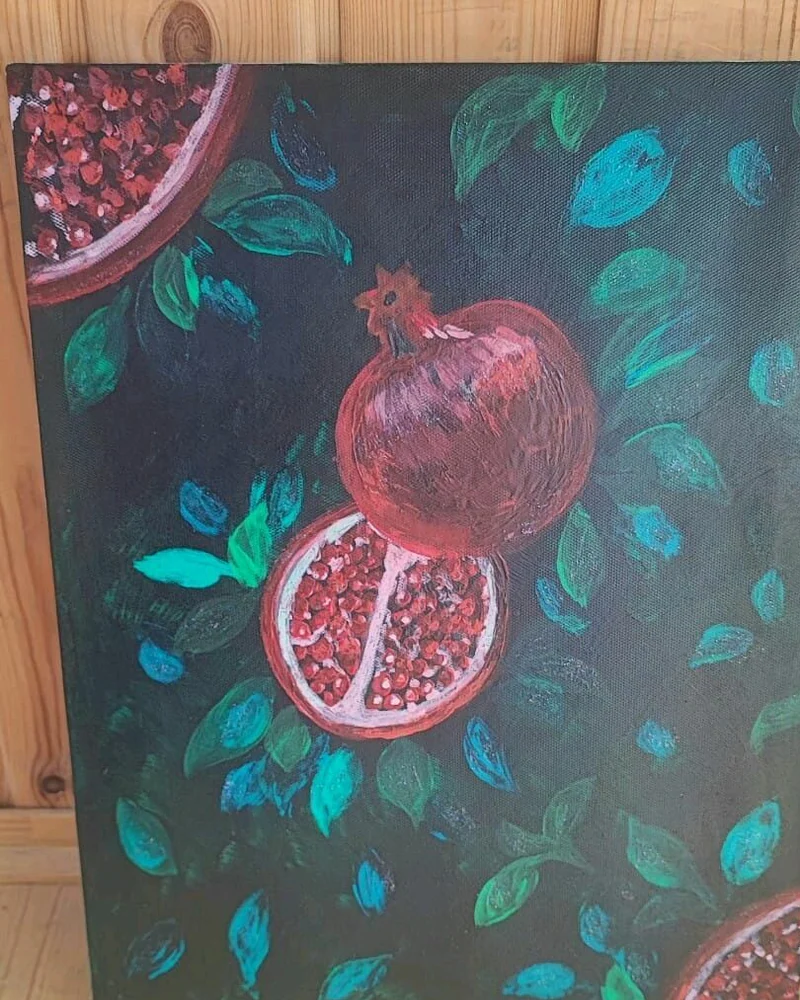 Картина «Гранаты в зелени», акрил, 30×40 см — 30×40 см