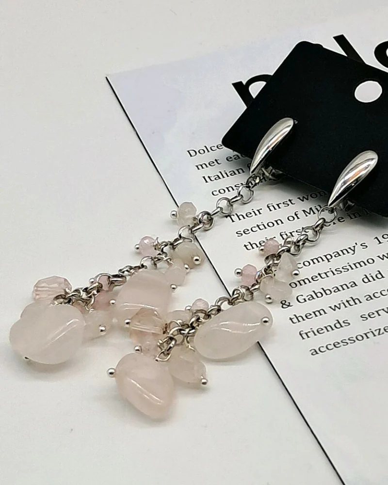 Серьги из розового кварца в технике "гроздь"