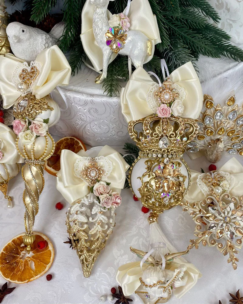 Набор ёлочных игрушек «Нежность в цвете айвори» — Основной