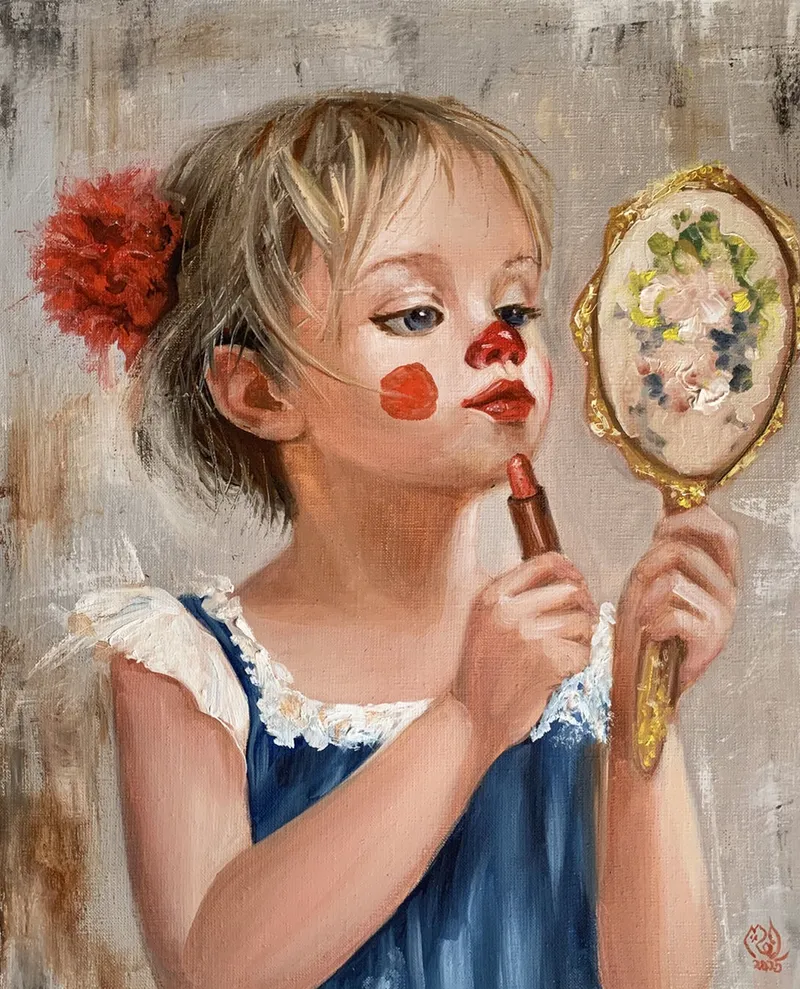 Портрет девочка с помадой. Картина маслом 40×50 см — 40×50 см