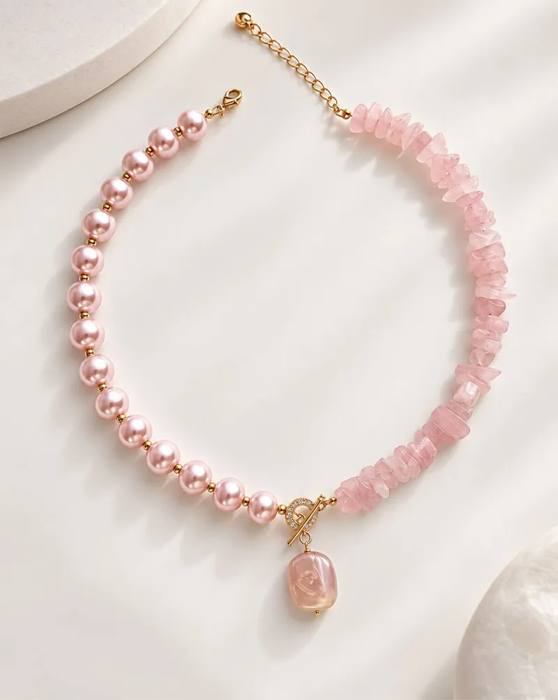 Колье с розовым кварцем Roselle