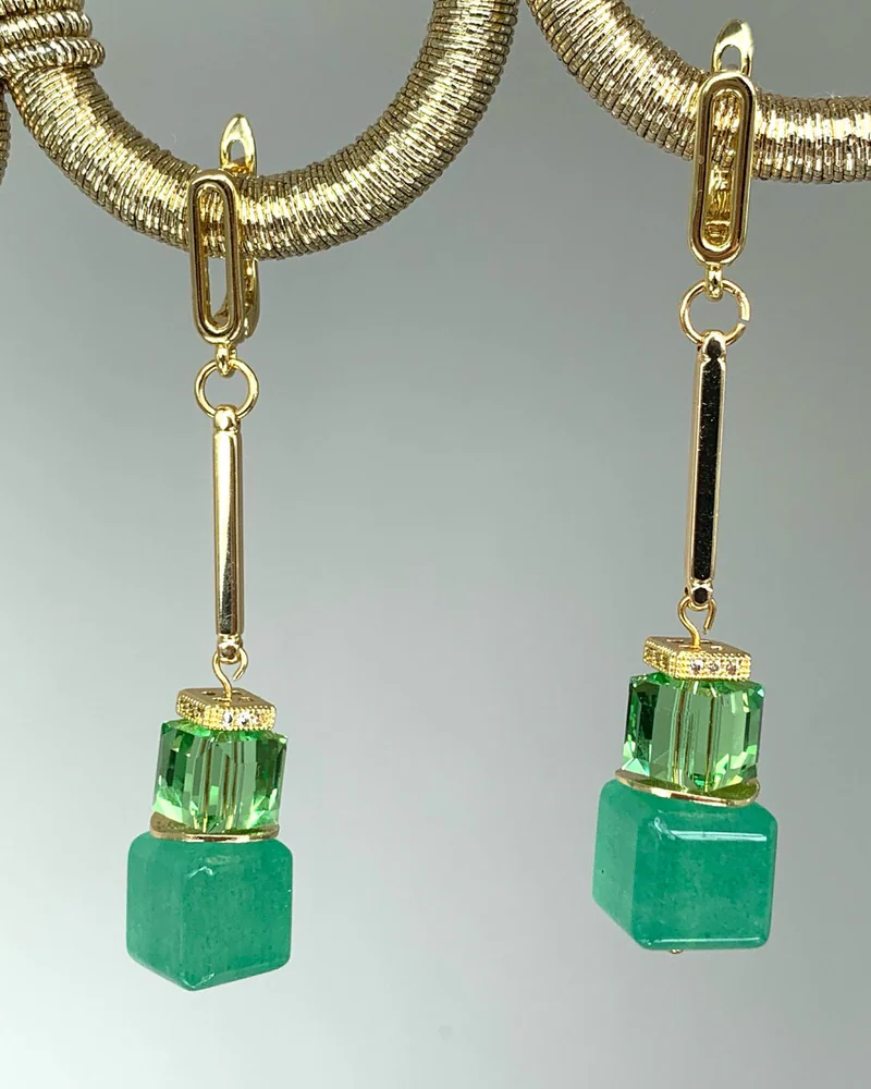 Серьги с зелёным авантюрином и кристаллами Swarovski