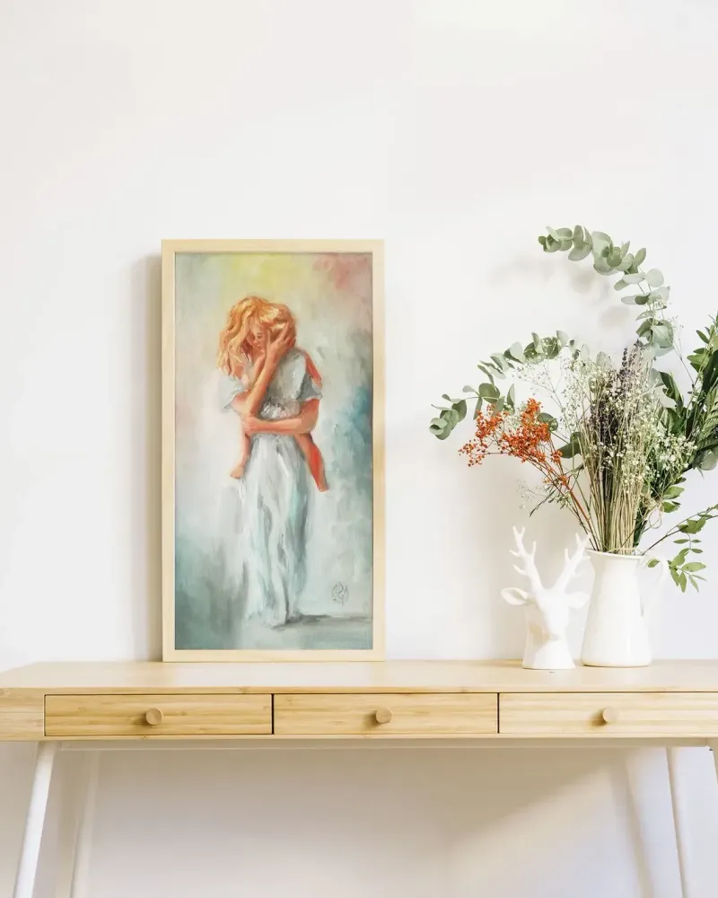 Мама и малыш. Картина маслом 30×60 см — 30×60 см