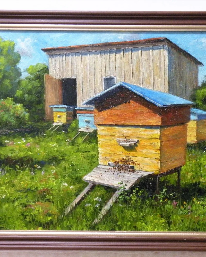 «Деревенская мозаика». Пасека. Картина маслом