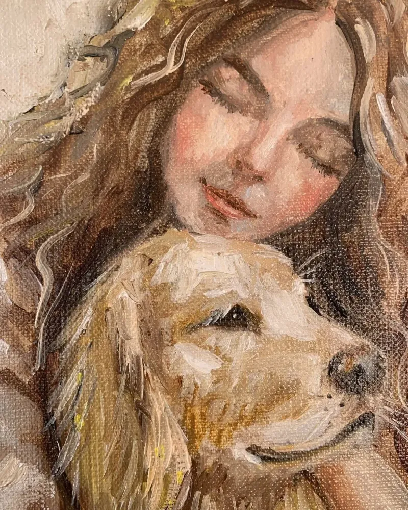 Девочка с собакой 2. Картина маслом 20×30 см — 20×30 см