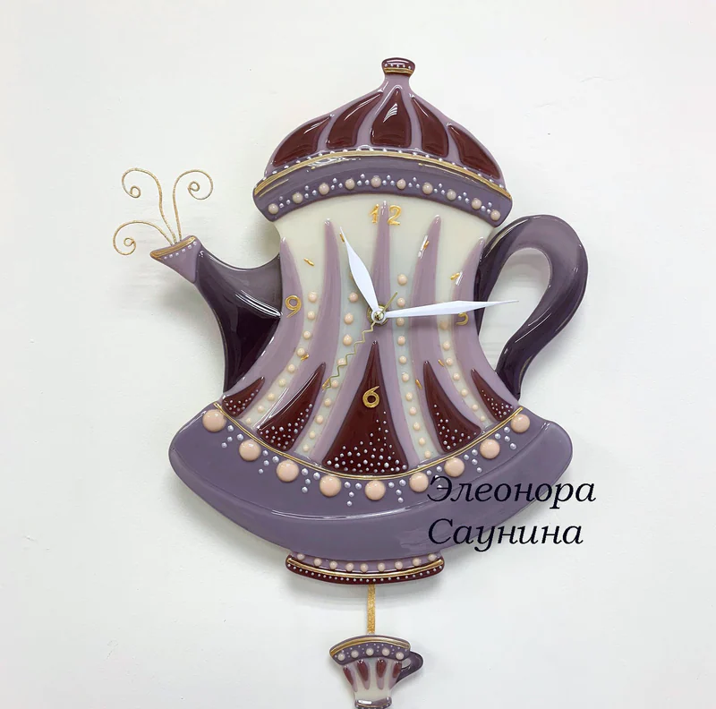 Часы фьюзинг с подвесом Чайник Сказка