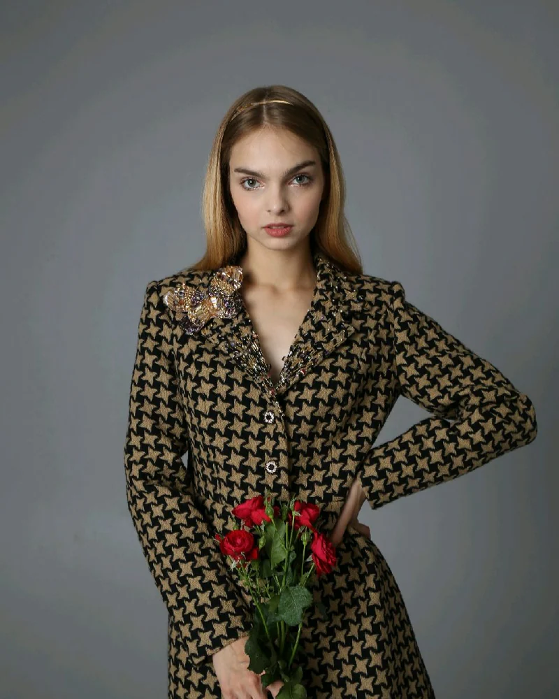 Пальто Пье де Пуль, Гусиная лапка, шерсть Италия, ручная вышивка