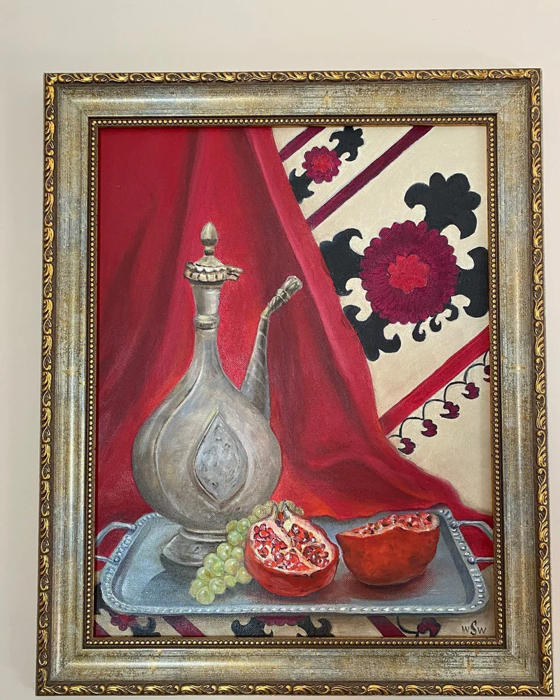 Картина маслом 43×55. Натюрморт с кувшином и гранатом — Оригинал