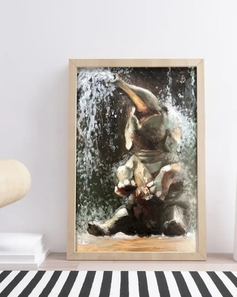 Веселый слоненок. Картина маслом 40×60 см — 40×60 см