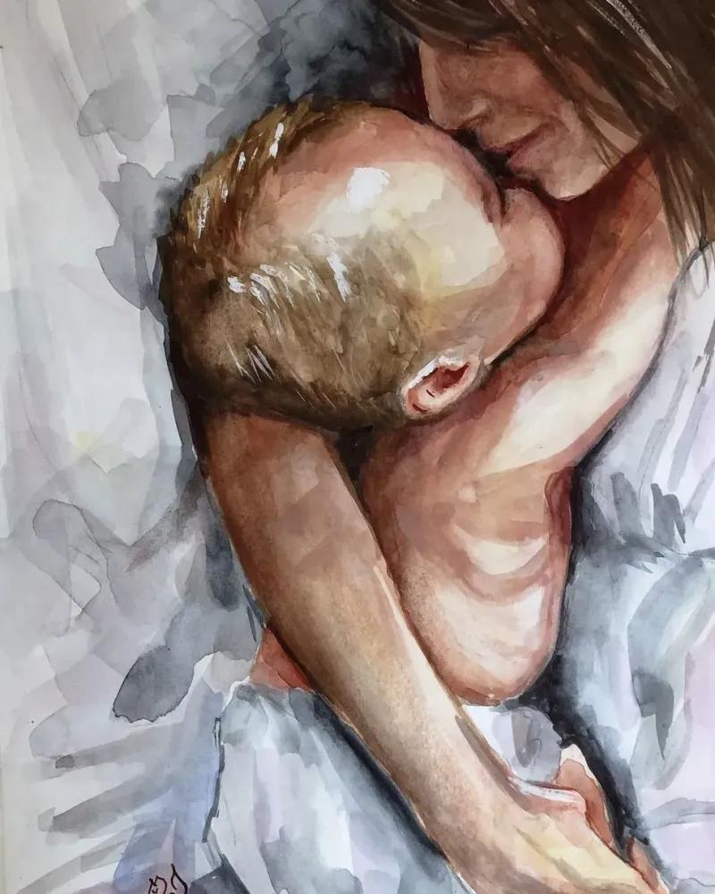 Мама с малышом. Акварель 20×30 см — 20×30 см