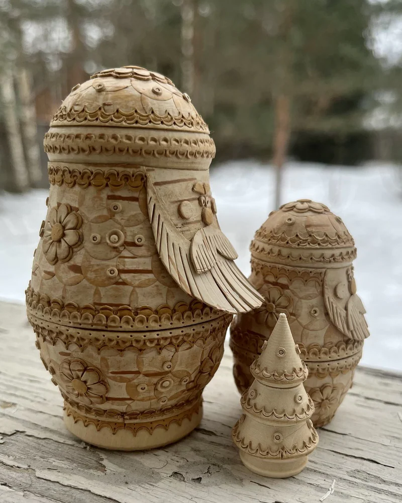 Дед Мороз, матрешка. Береста