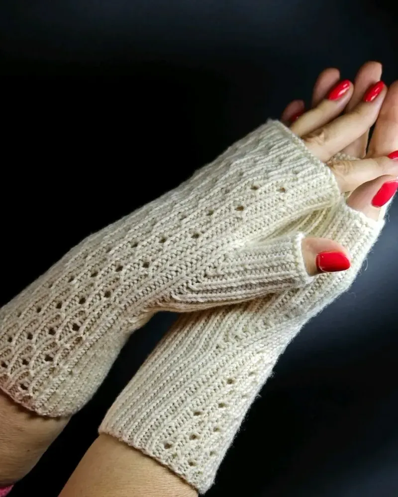 Ажурные митенки из мериноса — Белые 2 — Белые 2