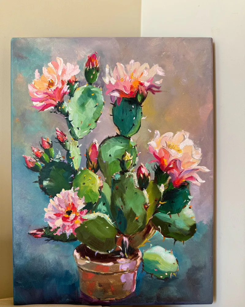 Картина маслом цветы. Кактусы. 30×40 см — Оригинал