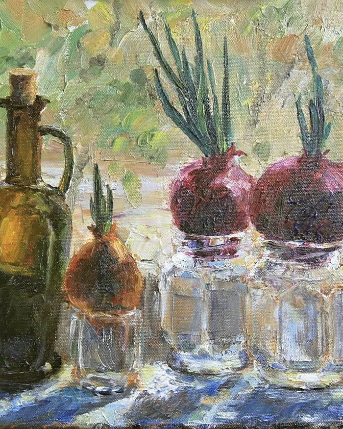 Картины с луком на окне. 2016-2018 гг