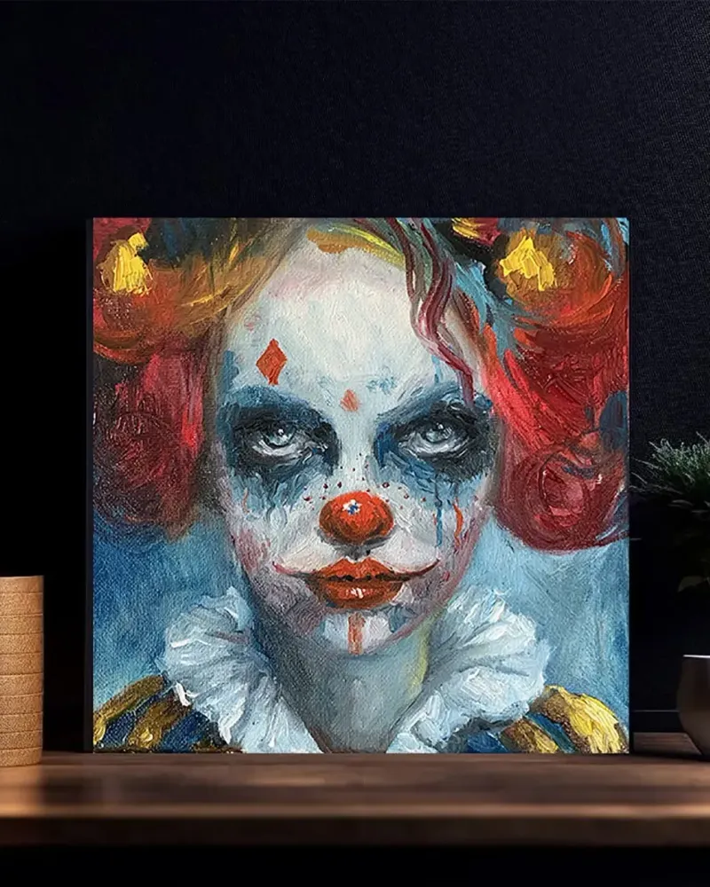 Девочка клоун. Картина маслом 20×20 см — 20×20 см
