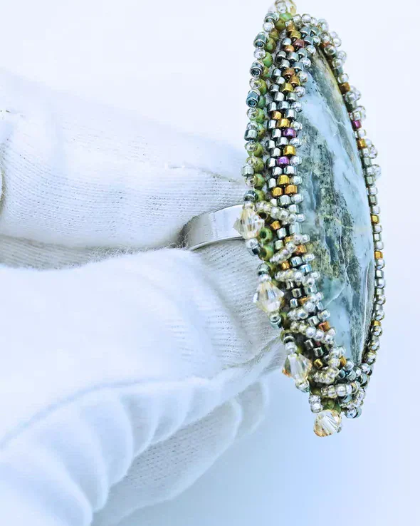 Авторское кольцо со змеевиком и Swarovski