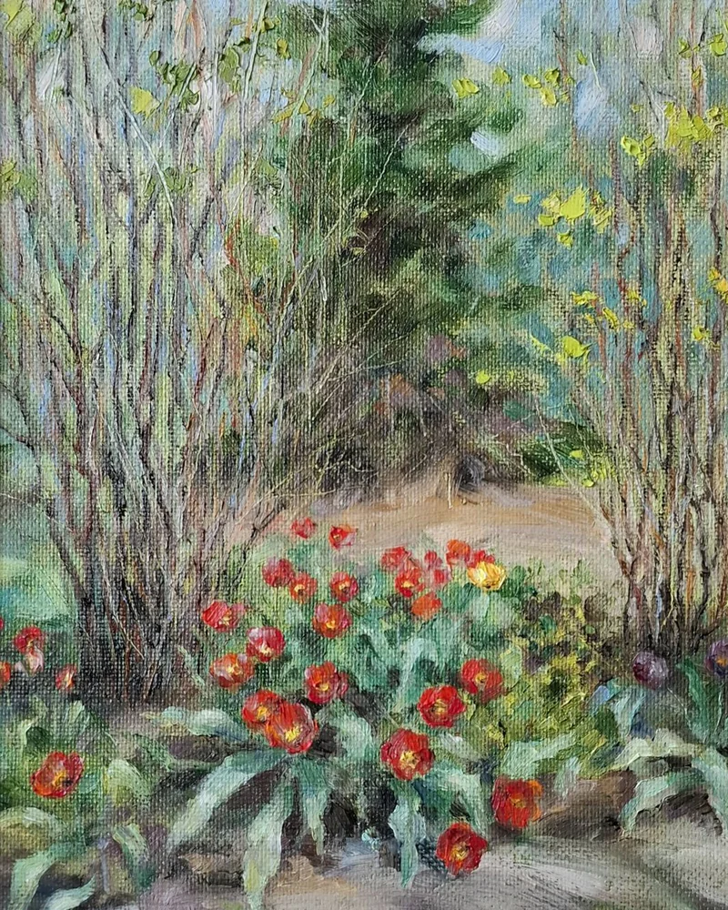 Клумба. Картина маслом