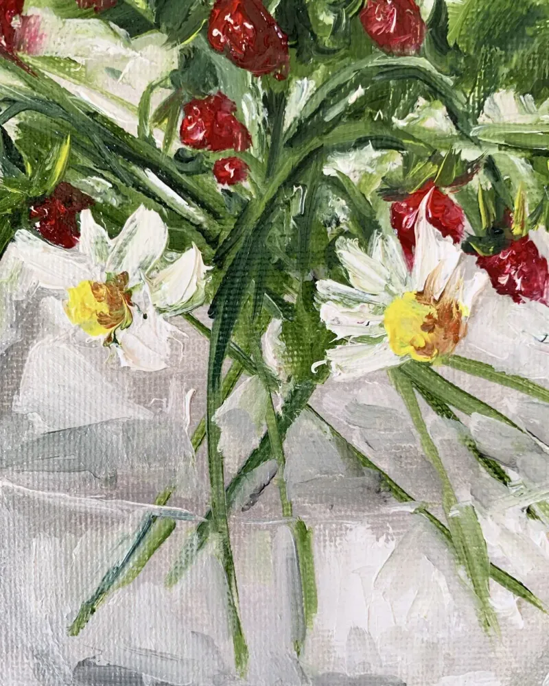 Ромашки в вазе. Картина маслом 20×20 см — 20×20 см