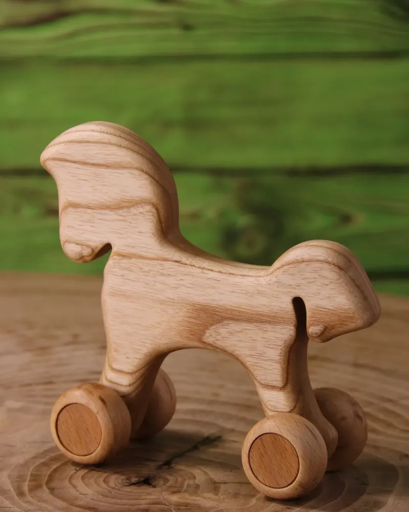 Деревянная игрушка-качалка — Лошадка на колесах, каталочка